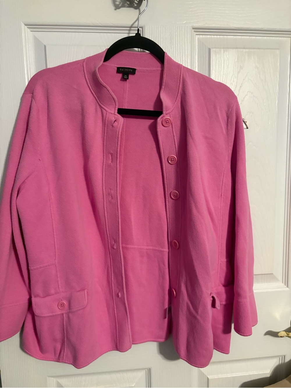 Talbots Bright Pink Button-Front Collarless Cardigan